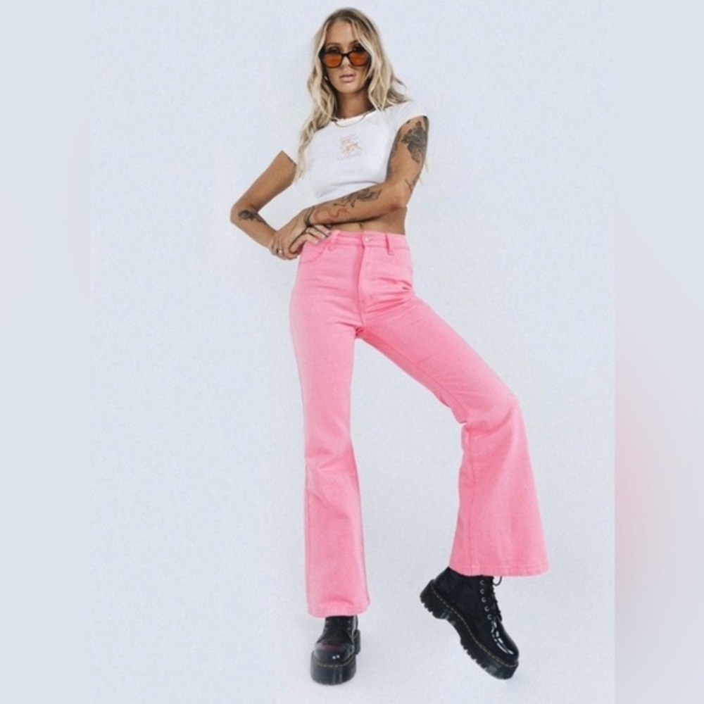 Princess Polly Pink Flare Wide Leg Bell Bottom Jeans Size 6